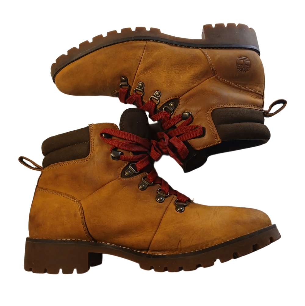 Timberland Brown Combat Boots with Red Accents